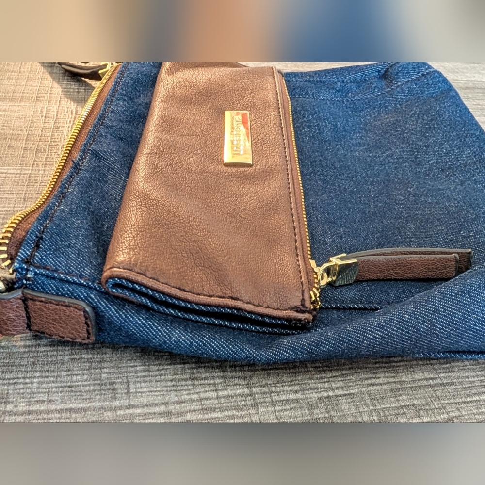 Liz Claiborne Denim And Leather Crossbody Bag - Picture 5 of 16